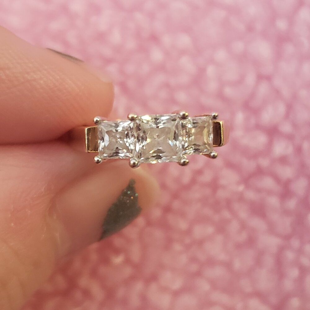 Solid 14k gold diamonique 3 stone ring